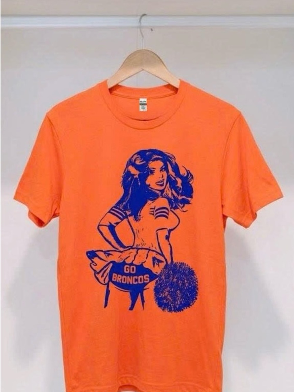 Go Broncos Graphic T-shirt Denver Football Cheerleader Pinup Tee Orange